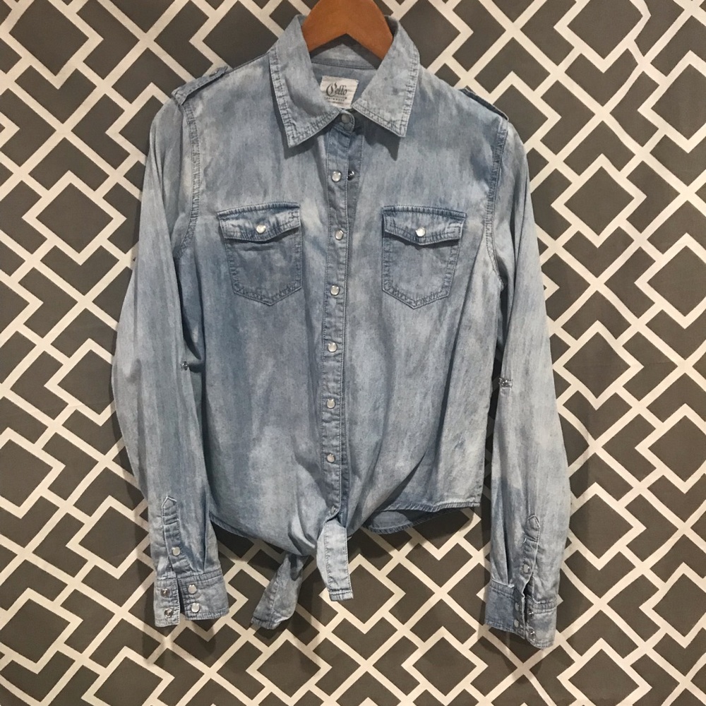 Tie front button up Denim shirt Long sleeves top (M/L) - Picture 2 of 8